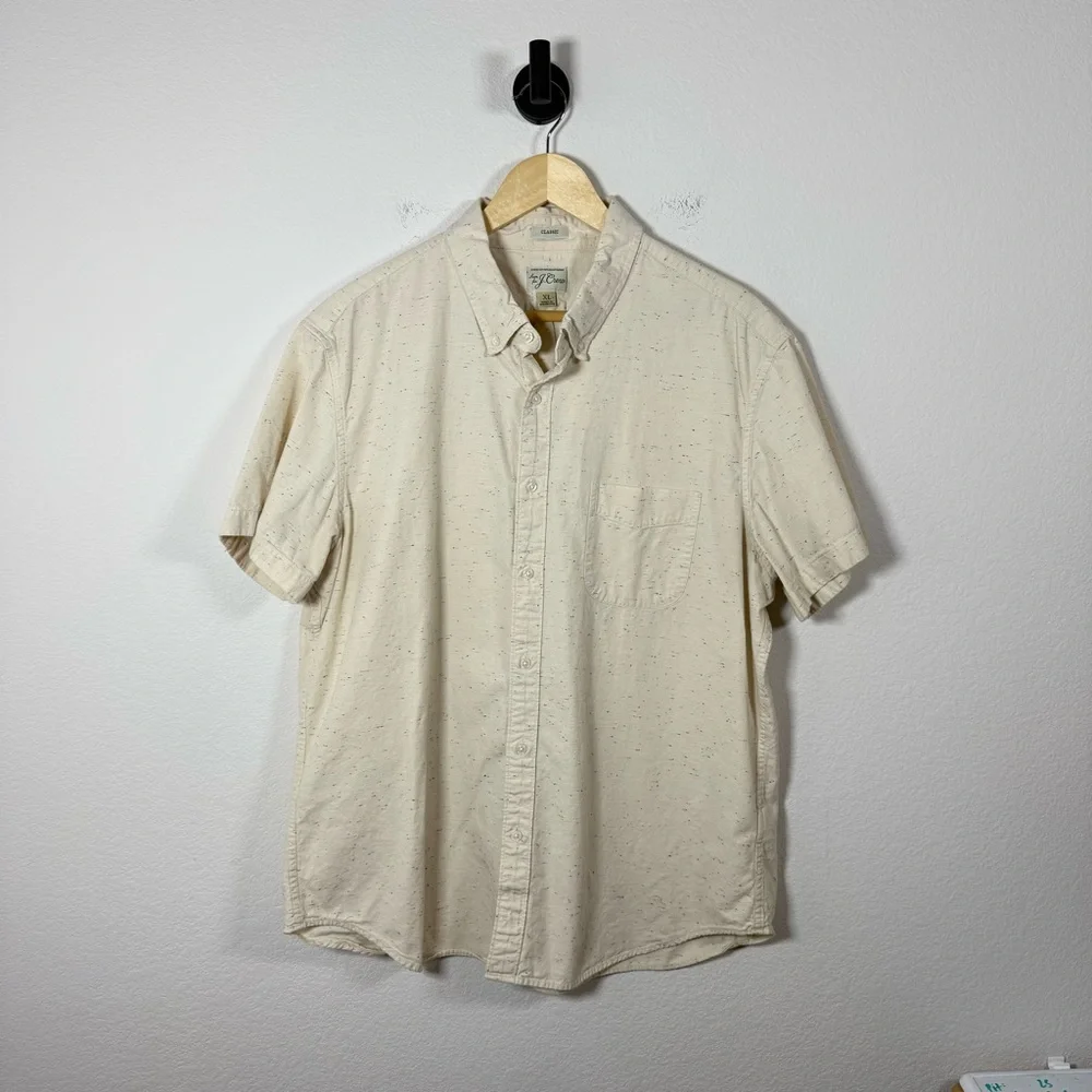 J. Crew Cream Short-Sleeve Button-Down Shirt with Subtle Speckle